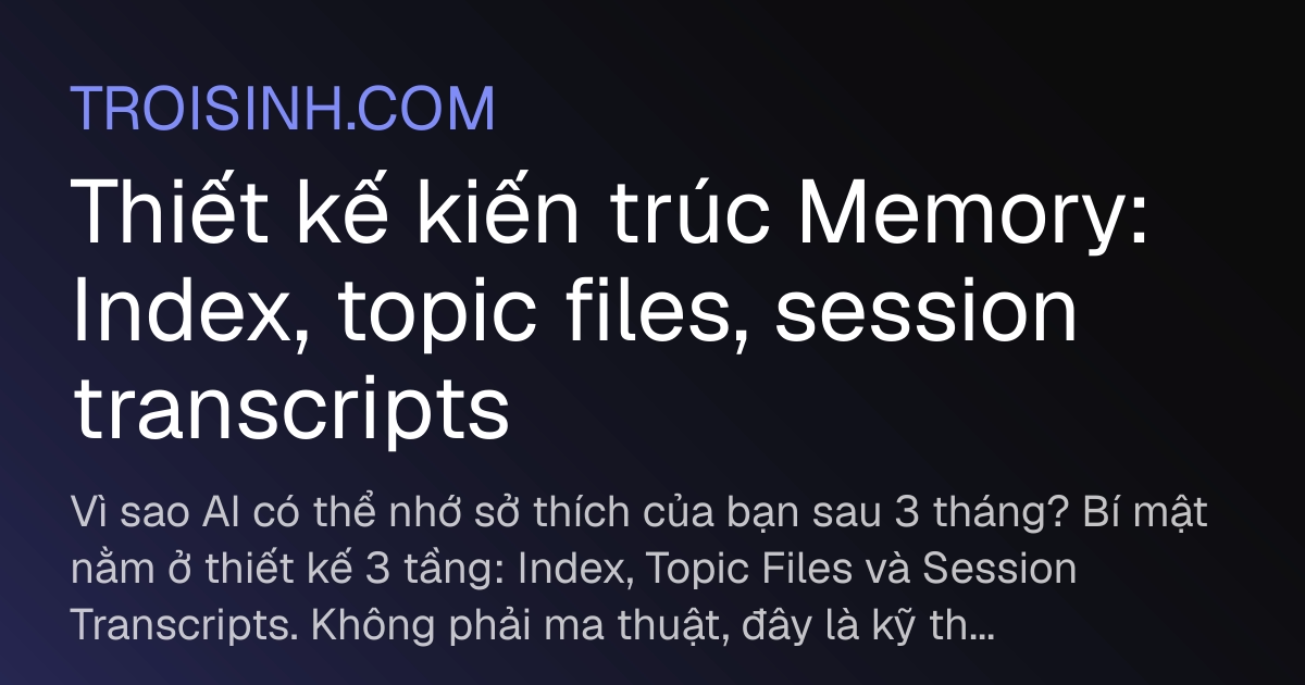 Thiết kế kiến trúc Memory: Index, topic files, session transcripts