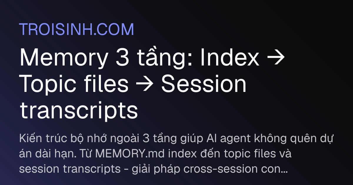 Memory 3 tầng: Index → Topic files → Session transcripts | Trồi Sinh